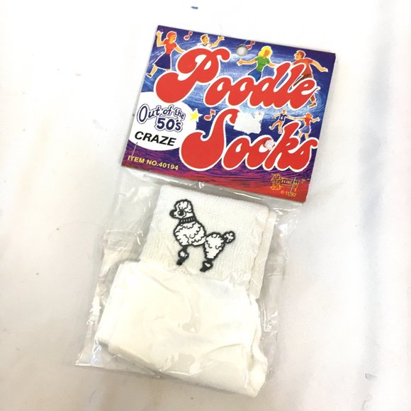 50’s White Poodle Socks w/ poodle patch NWT NOS - Picture 4 of 7